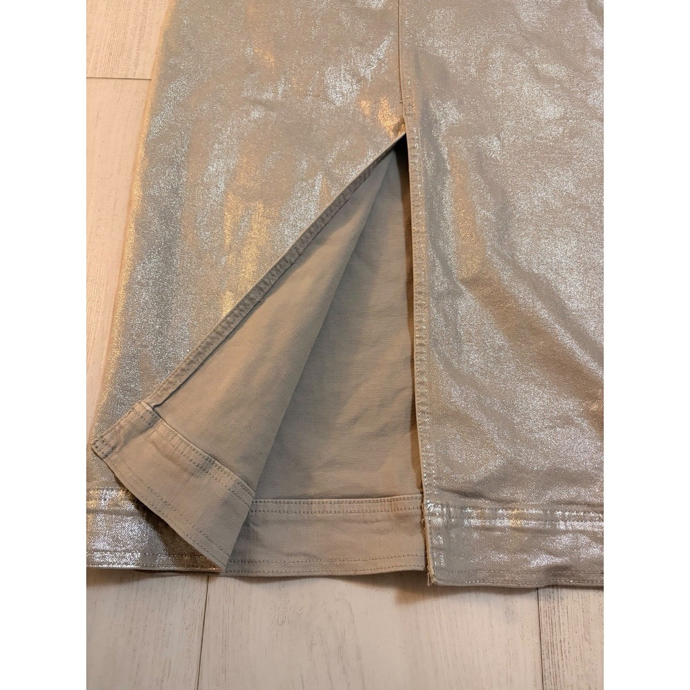 Pilcro Anthropologie Silver Metallic Skirt Sz 6 Structured Column Midi - Picture 4 of 9